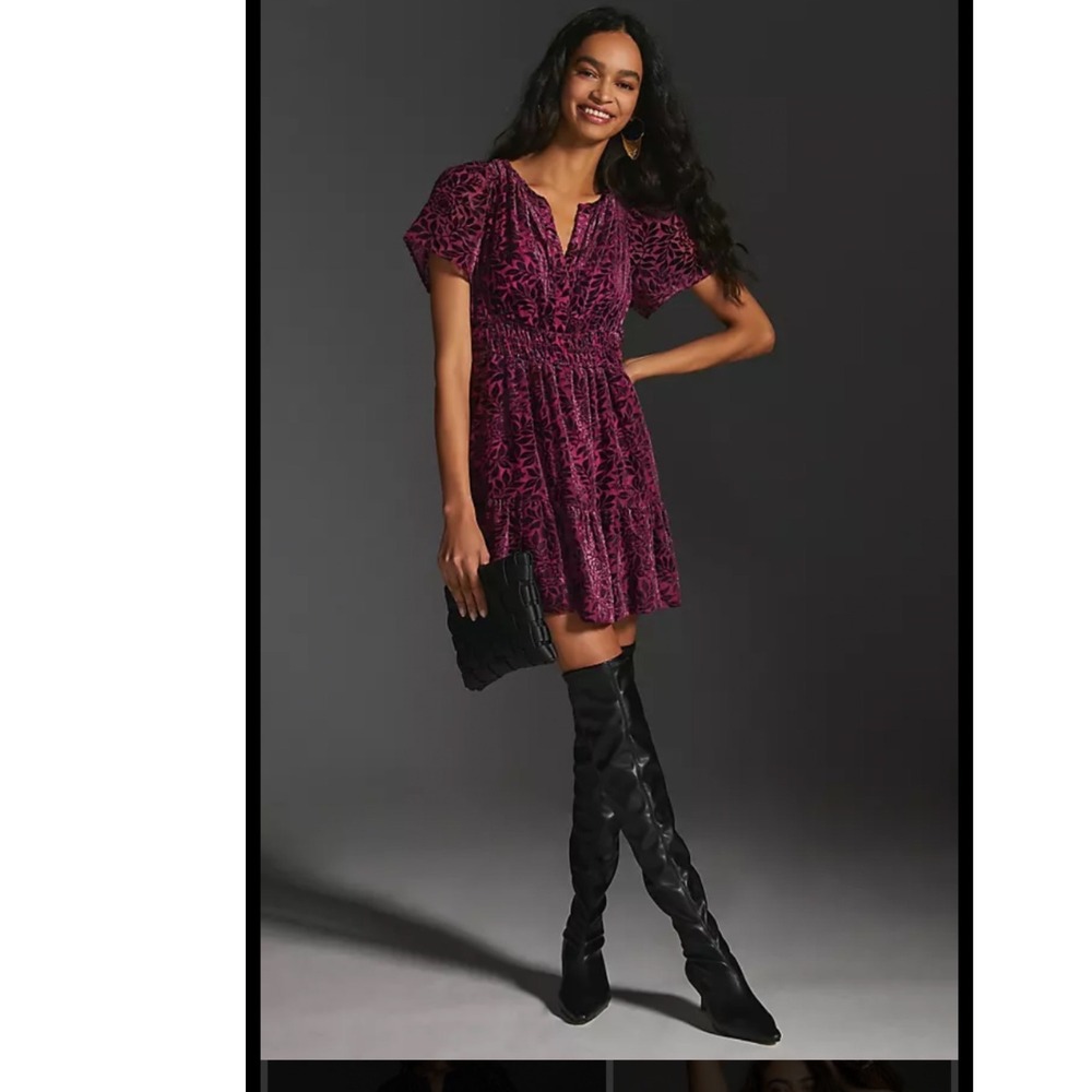 Anthropologie The Somerset Collection Velvet Edition Mini‎ Dress Medium Classic